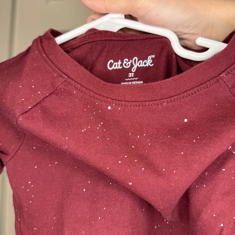 Cat‎ & Jack Toddler Girls Maroon Long Sleeve Sparkle T-Shirt Size 3T